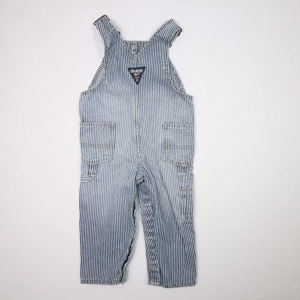 OshKosh B'Gosh VESTBAK Blue & White Pin Striped Overalls Size 18 Months